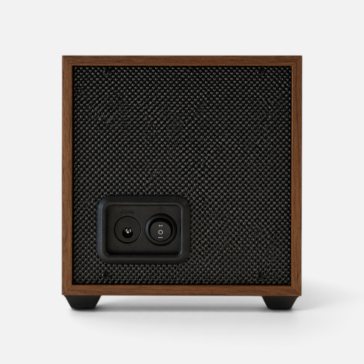 Back view of the Clairly Heritage 1-slot watch winder featuring a solid wood frame, black mesh panel, and power port.