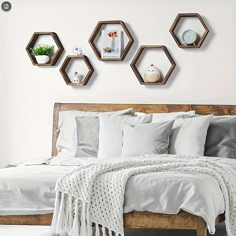 Wall Shelf | Hexagon Floating Wood Shelves
