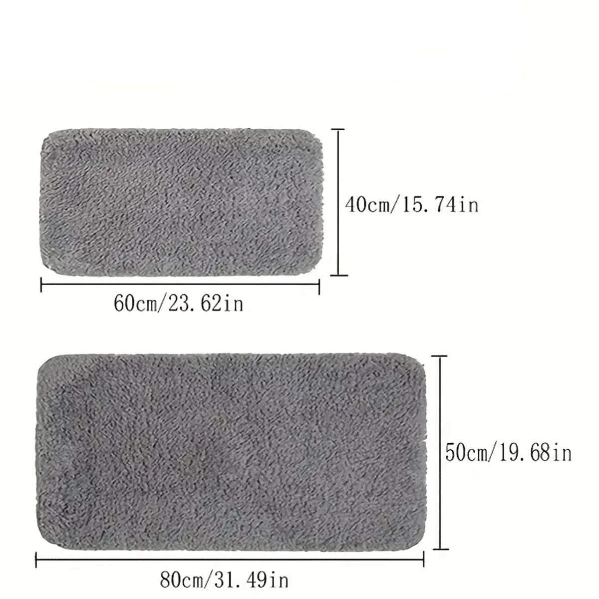 Clairly thick fluffy grey bathroom mats in two sizes with plush cushioned pile and anti-slip base