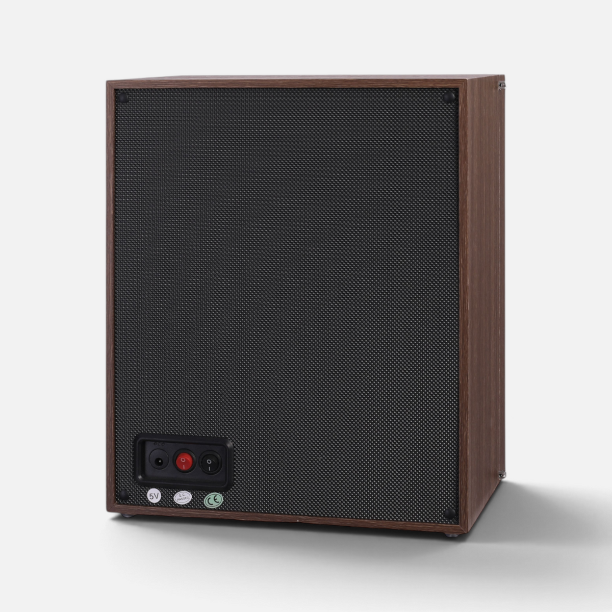 Back view of the Clairly Fairfax 4-slot watch winder featuring a dark wood cabinet and black textured panel