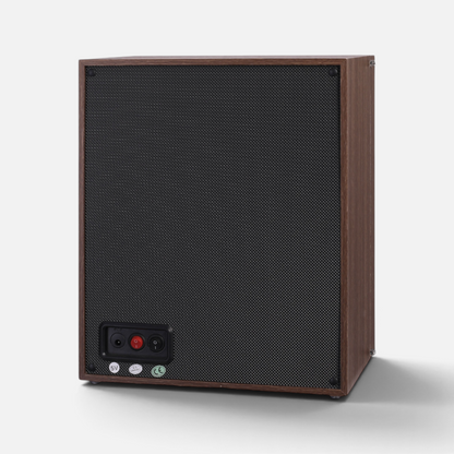 Back view of the Clairly Fairfax 4-slot watch winder featuring a dark wood cabinet and black textured panel