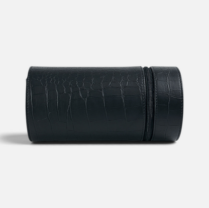 Clairly Voyager 1-slot travel watch winder in black croc-print leather with a secure zipper closure