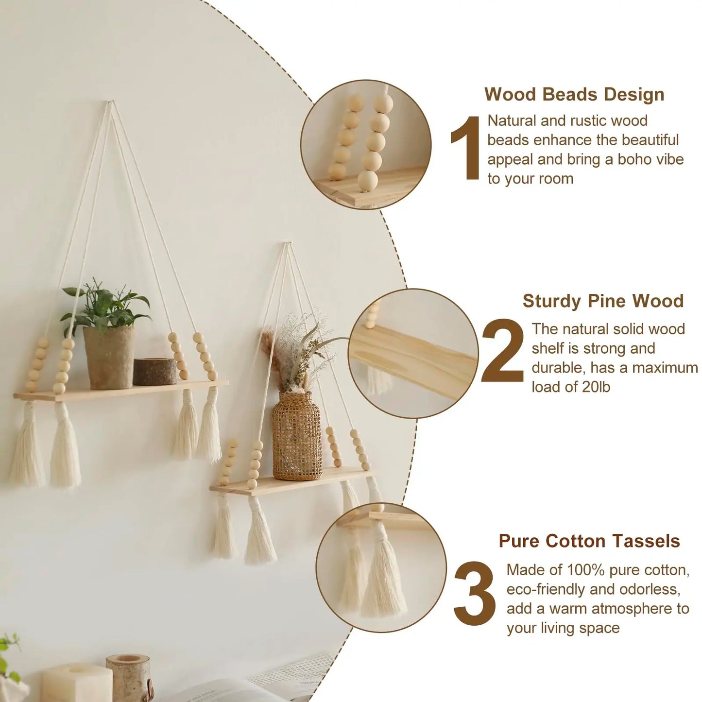 Wall Shelf | Hanging Boho Wood Shelf