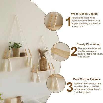 Wall Shelf | Hanging Boho Wood Shelf