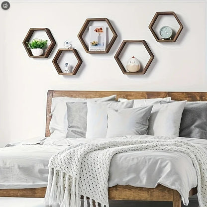 Wall Shelf | Hexagon Floating Wood Shelves