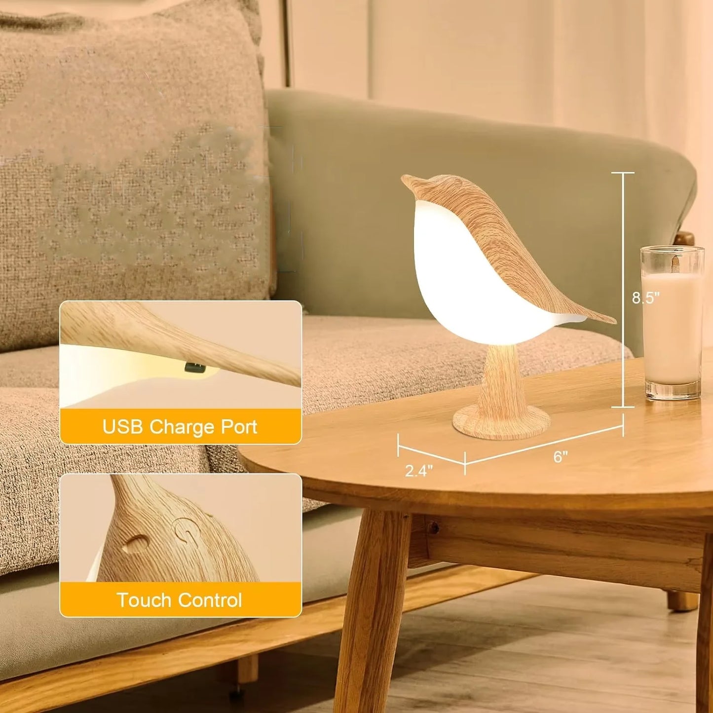 Bedside Lamp | Wooden Bird Design