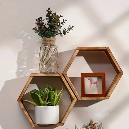 Wall Shelf | Hexagon Floating Wood Shelves