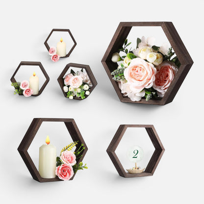 Wall Shelf | Hexagon Floating Wood Shelves