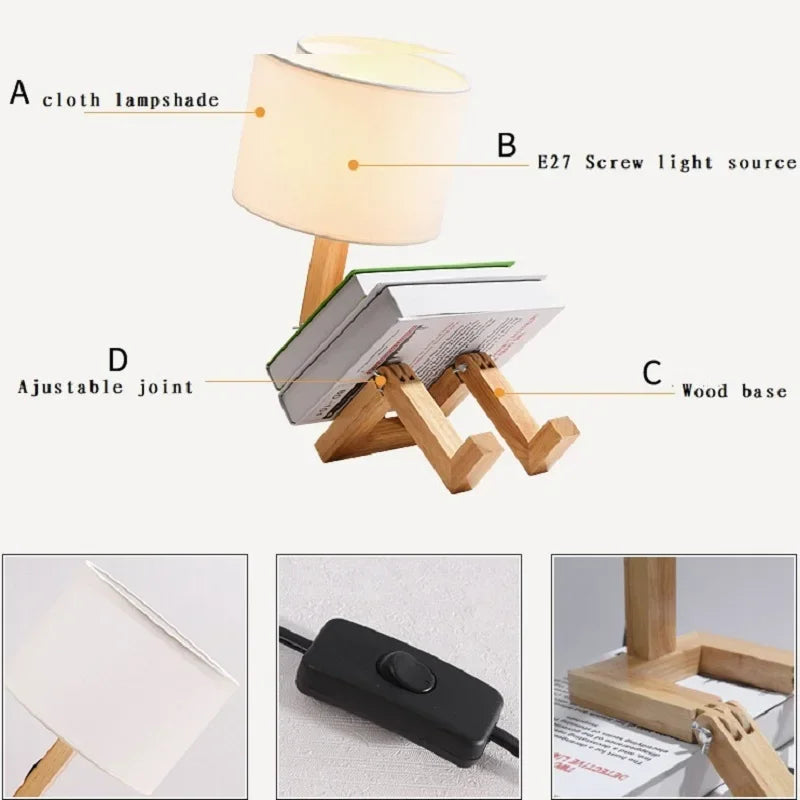 Table Lamp | Wooden Robot Leg Design