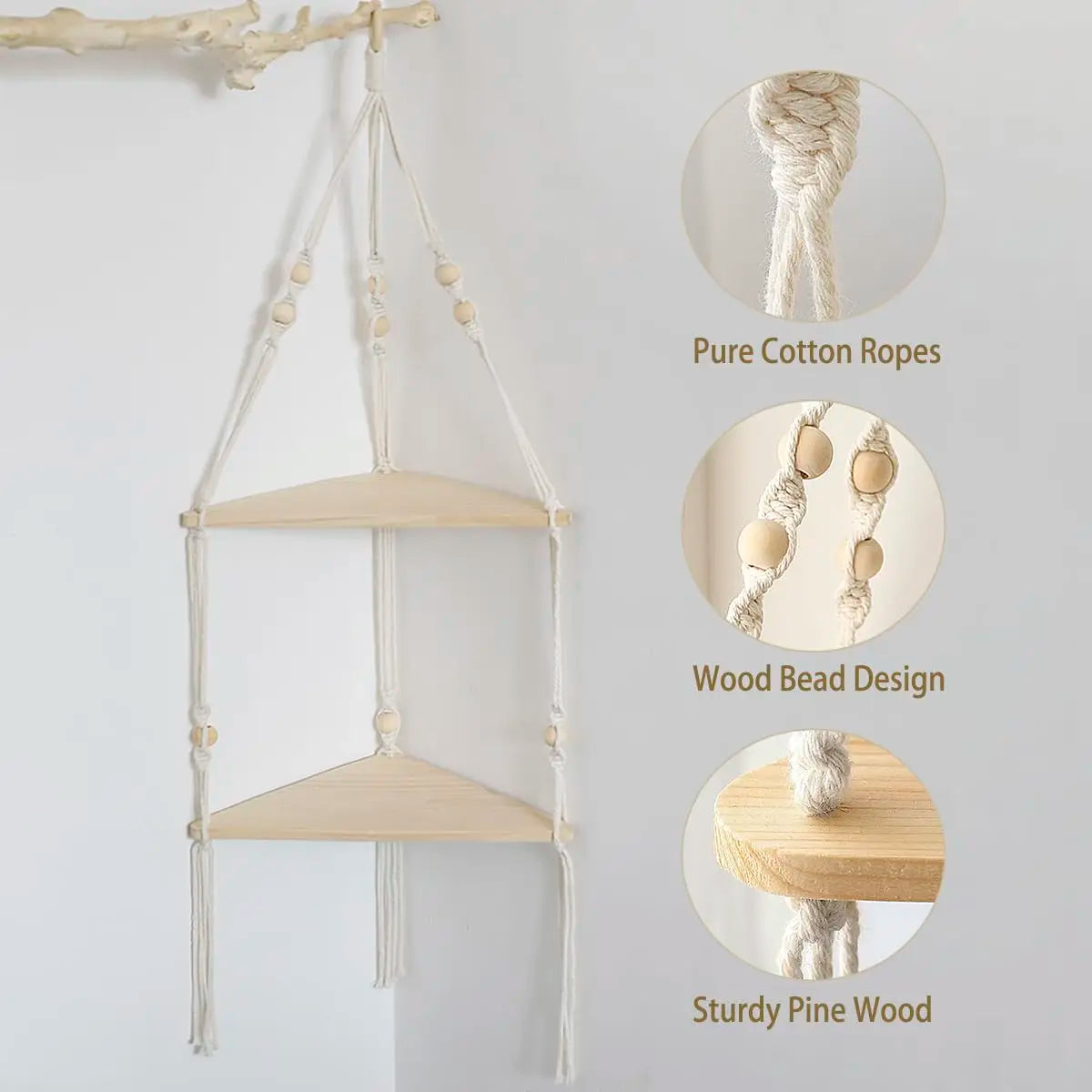 Wall Shelf | Hanging Boho Wood Shelf