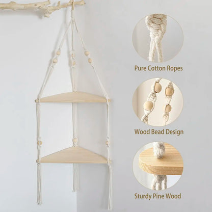 Wall Shelf | Hanging Boho Wood Shelf