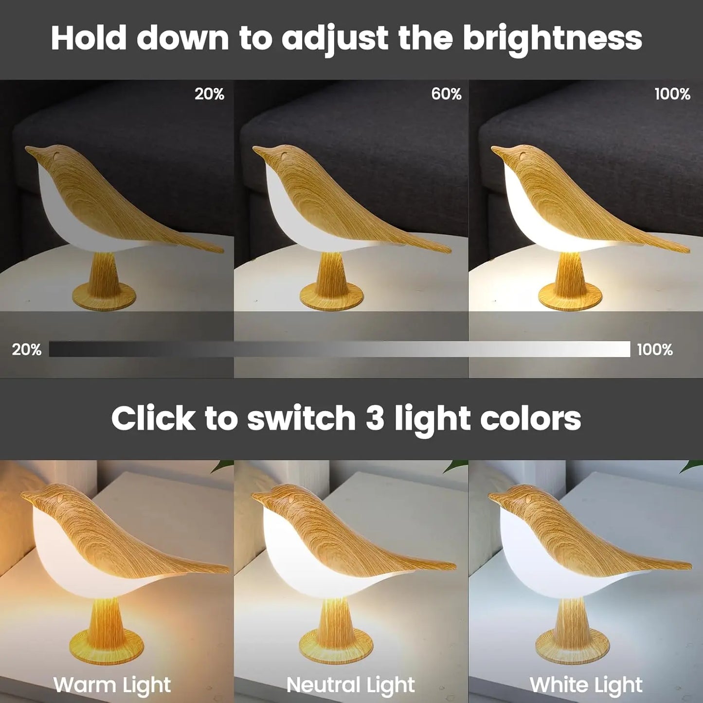Bedside Lamp | Wooden Bird Design