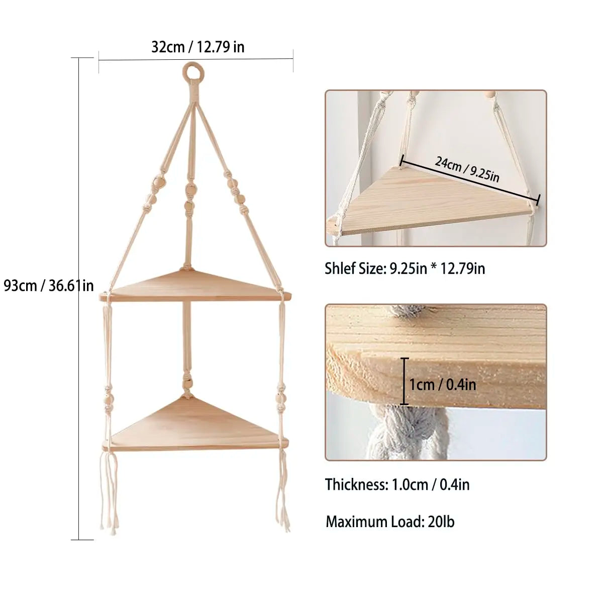 Wall Shelf | Hanging Boho Wood Shelf