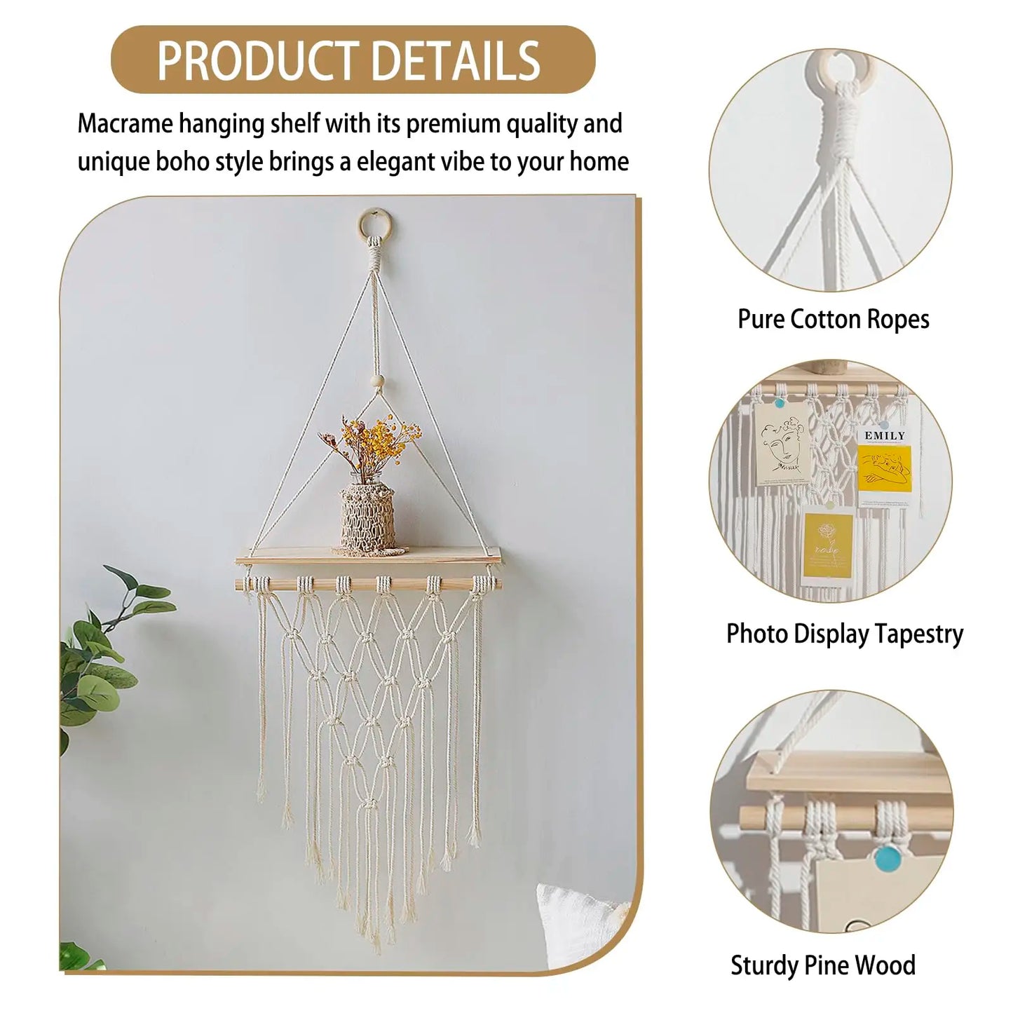 Wall Shelf | Hanging Boho Wood Shelf