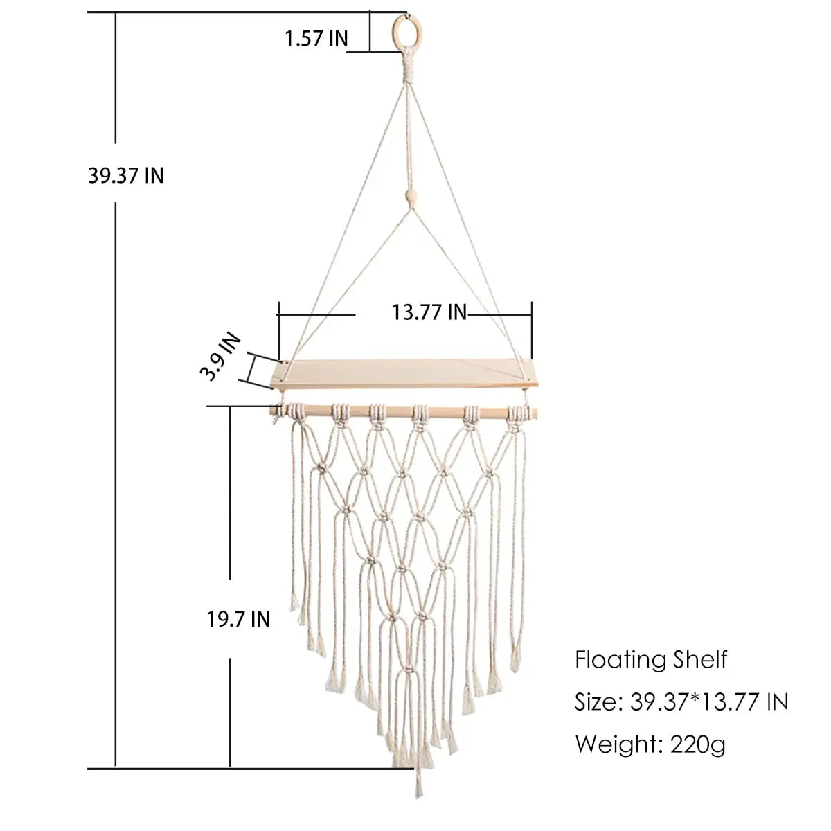 Wall Shelf | Hanging Boho Wood Shelf