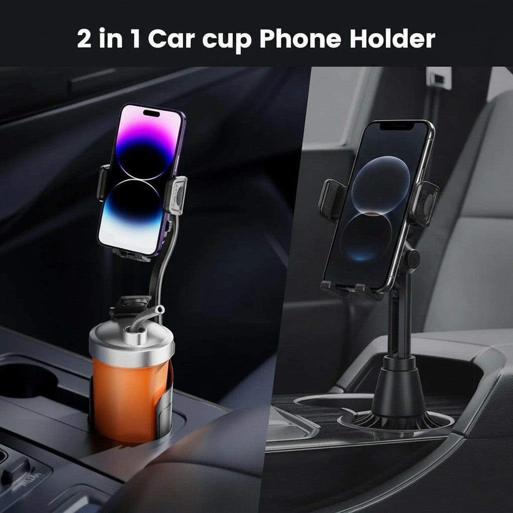 Clairly 2-in-1 car cup holder phone mount with adjustable gooseneck and secure grip for stable smartphone viewing