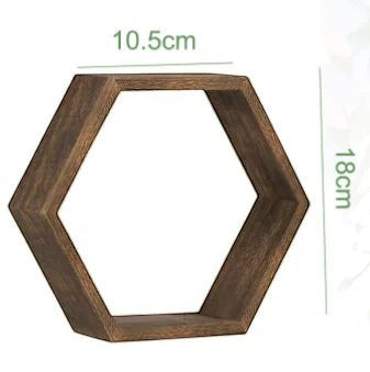 Clairly solid wood hexagon floating shelf with 10.5cm and 18cm dimensions for wall display
