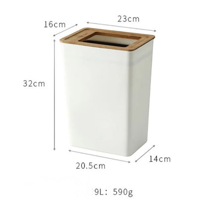 Clairly Japanese style white trash can with a bamboo-effect lid and square design for home decor.