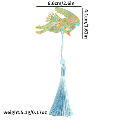 Clairly phoenix enamel bookmark in gold and light blue with a matching silk tassel and bead detail
