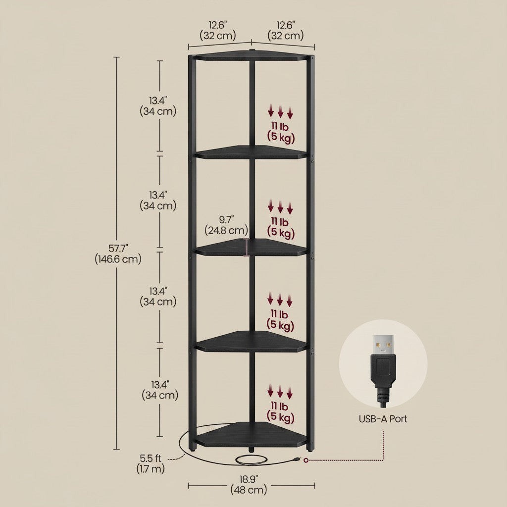 Clairly Shelf | Tall Corner Bookcase with Steel Frame