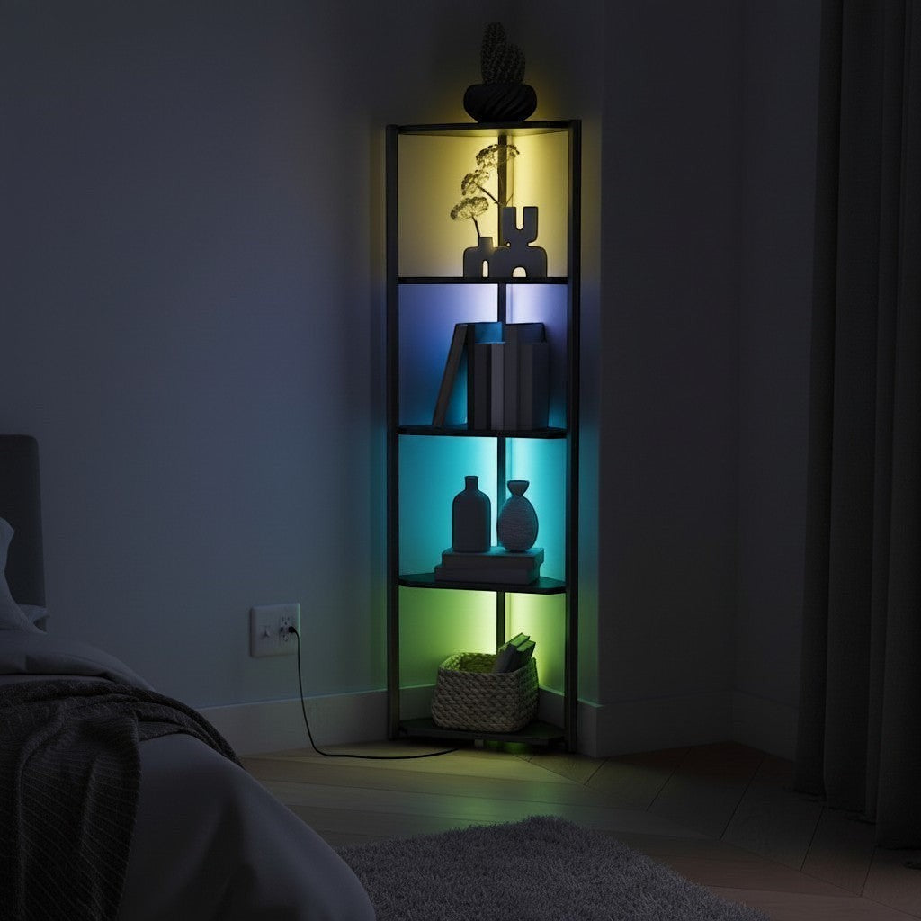 Clairly Shelf | Tall Corner Bookcase with Steel Frame