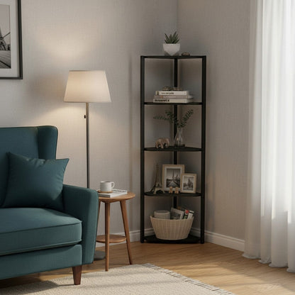 Clairly Shelf | Tall Corner Bookcase with Steel Frame