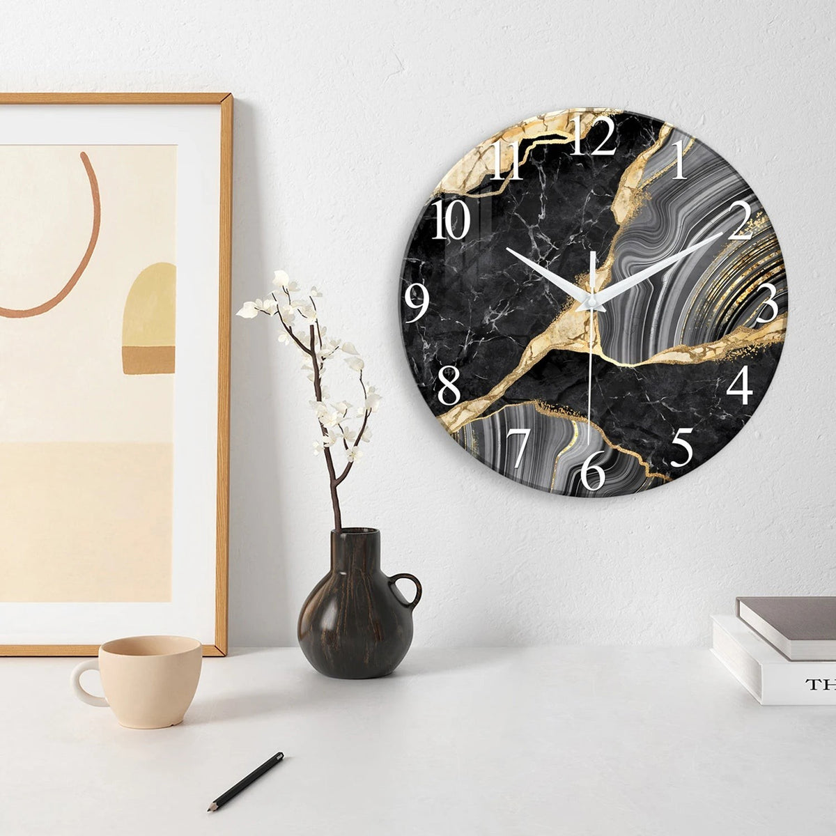 Clairly Wall Clock | Glass Marble Pattern Design