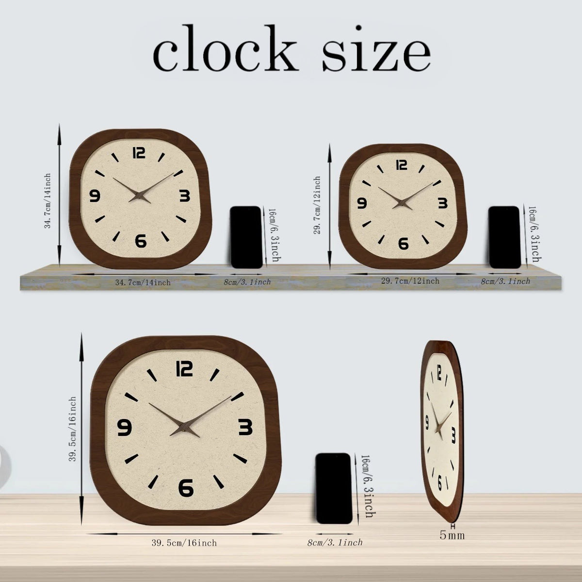 Clairly Wall Clock | Rounded Square Wood Design