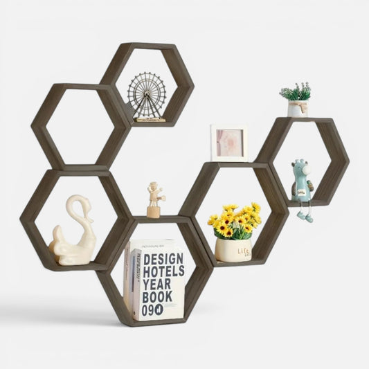 Clairly Wall Shelf | Hexagon Floating Wood Shelves