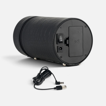Clairly Voyager single slot watch winder in black croc-print leather with power switch and USB charging cable